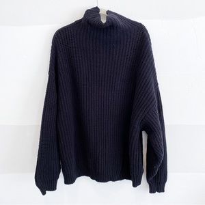 FP Black Chunky Knit Oversized Mock Turtleneck Sweater